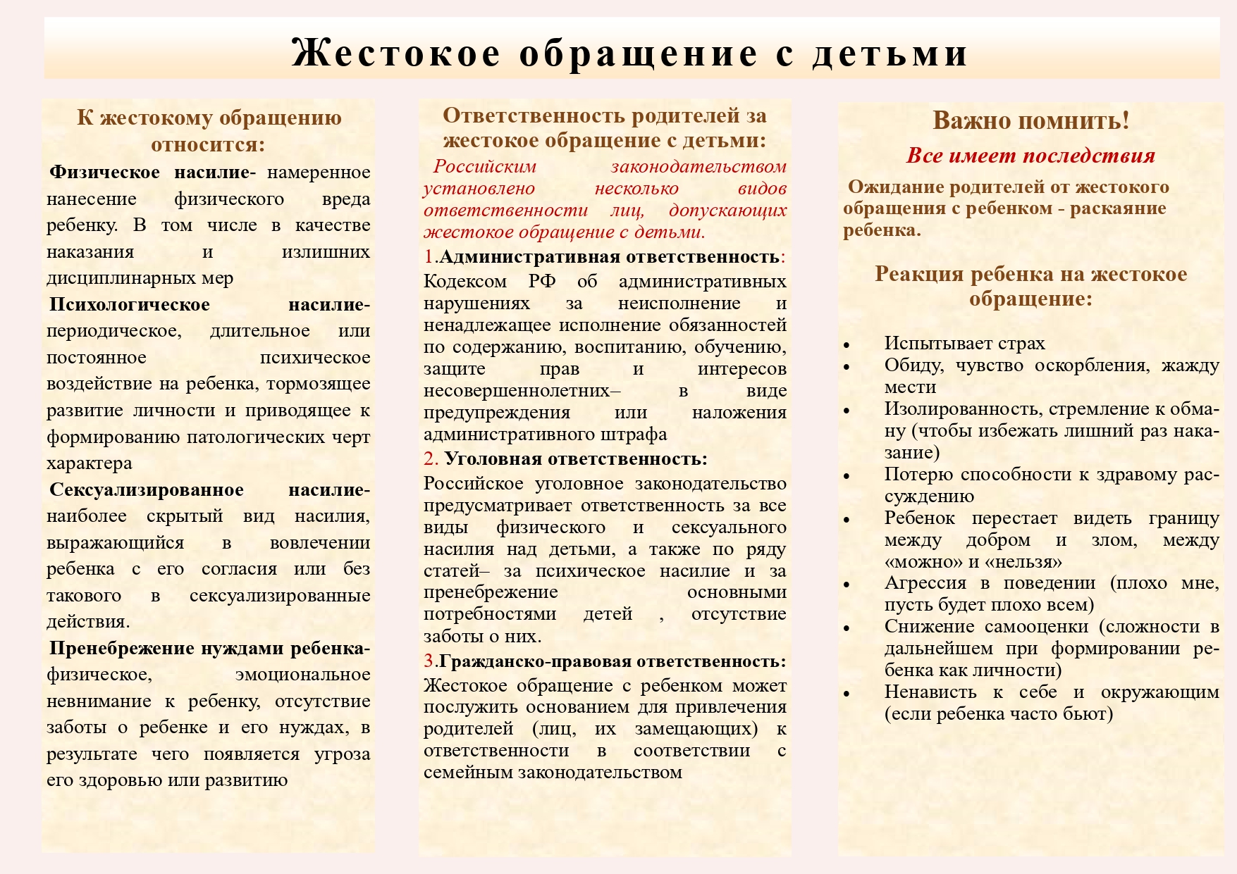Ответственность родителей за жестокое обращение с детьми:.